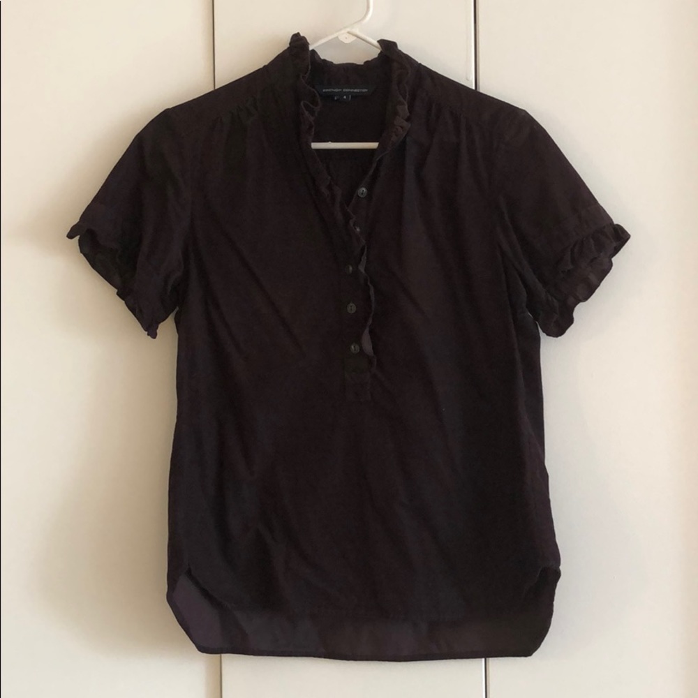 French Connection Corduroy Ruffle Neck Top